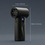 The AirBlast Pro cordless air duster showing its compact dimensions: 77 mm (3.03 inches) wide and 138 mm (5.43 inches) tall.