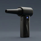 The matte black AirBlast Pro cordless air duster featuring the tapered high-pressure nozzle attachment, designed to concentrate airflow for maximum blowing force.