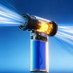 A transparent 3D render of the AirBlast Pro showcasing its internal engineering, featuring the powerful glowing turbine motor, large battery capacity in the handle, and strong airflow lines.