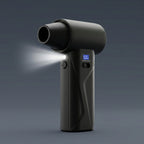 The AirBlast Pro cordless air duster with its built-in LED flashlight turned on, designed to illuminate dark spaces like PC cases and car interiors.